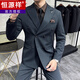 Hengyuanxiang double-breasted suit men's suit business formal casual suit British slim fit groom wedding dress including sheep wool style-dark green three-piece suit, black lining 48/M