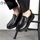 Goldlion Men's Shoes New Leather Toe Cowhide Business Casual Shoes Slip-On Lazy Shoes Flat Heel Thick-soled Loafers Black 40