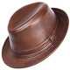 JEEP SPIRIT genuine leather top hat men's retro casual British jazz hat middle-aged and elderly father's hat cowhide beach hat old man hat dark brown medium size XL (57-58cm) adjustable