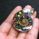 Antique Canadian Ammonite Conch Stone Pendant, around 33 to 38, with Ammonite Stone inlaid in the Conch.