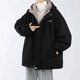 RFKU sherpa jacket men's casual loose plus velvet thick cotton clothing trendy brand autumn and winter warm and handsome loose hooded jacket black XL (recommended 140-165 Jin Jin equals 0.5 kg)
