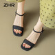 ZHR Sandalen für Frauen einfache und modische High Heels Dicke Heels Klassische Ein-Streifen-Schnallen Sandalen für Frauen Y718 Black 39