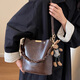 Xingxi Bag Women's Bag Shoulder Bag Retro Versatile Crossbody Bag Portable Bucket Bag Portable Vegetable Basket Bag New Year's Gift Brown + Pendant