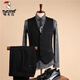 Woodpecker (TUCANO) Suit Men's Interview Slim Business Formal Casual Korean Style Blazer Groomsmen Grooms Wedding Evening Dress Black 03 Double Button Turn-Up Pocket Two-piece Set 3XL (Please note height and weight when ordering white shirt)