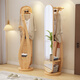 Baihua Peony solid wood full-length mirror coat rack home rotatable bedroom hanging clothes storage floor-standing multi-functional all-in-one dressing mirror walnut color