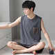 浪莎莫代尔睡衣男背心秋季薄款青年大码休闲家居服可外穿2件短裤套装 12023 L 建议95-120斤