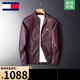 TOMMYBULL American Tommy Tommy Leather Men's Stand Collar Jacket Men's Autumn and Winter Young and Middle-aged Business-Sense Jacket Men's Coffee Plus Velvet 2XL