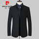 Pierre Cardin pure wool woolen jacket men's thickened autumn and winter tunic thickened woolen casual stand-up collar suit collar slim top black 100 pure wool L 175/92A