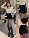 Quetong suit black shorts autumn and winter outer shorts summer versatile slimming boots and pants for small people thickened and velvet A-line bottom black autumn and winter velvet style M