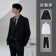 An Chuxia business professional formal casual suit men's spring and autumn Korean version slim small suit male student class uniform black suit + short shirt + black trousers + tie L Follow for free tie