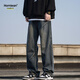 Homlean washed retro jeans men's spring and summer American loose pleated design straight long pants HS04 retro blue XL