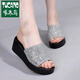 Woodpecker official leather brand outer sandals for women 2025 summer new thick-soled mid-heeled heel flip-flop sandals black height increase 5 cm flagship 37 standard code flagship