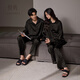 Yuenei couple pajamas for women spring and summer ice silk long-sleeved home clothes for men spring and autumn black high-end suit 32014 ink dyed black men's L (male 110-140 Jin Jin equals 0.5 kg / female 110-120 Jin Jin equals 0.5 kg)