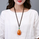 Fat Donglai's same style amber necklace for women, old beeswax pendant sweater chain for men and women, chicken oil yellow beeswax chicken wing wood necklace, old honey water drop/chicken wing wood chain