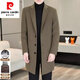 Pierre Cardin goose down lining wool double-sided woolen coat men's thickened woolen coat men's autumn and winter mid-length cashmere windbreaker khaki MN5582 suit collar wool double-sided woolen coat 3XL (155-165Jin Jin equals 0.5kg)