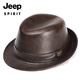 JEEP SPIRIT genuine leather top hat men's retro casual British jazz hat middle-aged and elderly father's hat cowhide beach hat old man hat dark brown medium size XL (57-58cm) adjustable