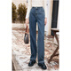 Betu women's autumn and winter new jeans slimming high waist wide leg gradient raw edge jeans 2310D07 denim color M
