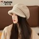 Woodpecker beret for women in autumn and winter, big head circumference, small velvet to keep warm, Japanese style duck cap, plain plush bucket hat, beige, one size fits all (hat circumference 54-60cm)