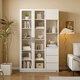 Quanyou Home Nordic style bookcase with door, living room hand-made display cabinet, balcony floor-standing wall storage glass cabinet