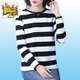 Kommandant Bear Striped T-Shirt Frauen langärmelige Tops für Frauenfrüchte und Herbst reines Baumwoll-Lose Bauchabdeckung, damit sie schlank aussehen, und größeres Basishemd 6623# Brown M 90-105jin [Jin gleich 0,5 kg]