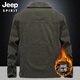 JEEP SPIRIT Cotton Velvet Jacket Men's 2025 Winter Lamb Velvet Cotton Clothes Men's Work Jacket Army Green 3166-Autumn and Winter Plus Velvet 3XL