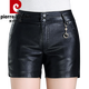 Pierre Cardin leather shorts for women spring new 2024 bottoming PU leather pants high waist slim fit loose slim autumn and winter outer boots black 31/2XL