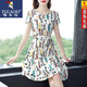 Woodpecker summer fashionable small chiffon dress ladies 23 new fashion retro summer short-sleeved floral skirt color [3923] XL [Suggestions 110-120]