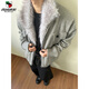 Western Camel (VANCAMEL) high-end American retro fur collar mountain carving knitted jacket men's winter velvet warm cotton cleanfit jacket gray upgraded model 2XL (suitable) 145-160Jin Jin is equal to 0.5 kg