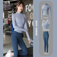 LULULMCCTN Yoga Wear Suit Women's Tight Slimming Seamless Pilates Professional Training Fitness Wear Morning Running Sports Suit Bean Paste Powder + Bean Paste Powder + Sea Rock Gray L