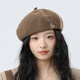 Jimmy Leaf Beret Hat Women's Autumn and Winter New Solid Color Painter Hat Literary Painter Hat Woolen British Black One Size M (56-58cm)
