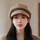 Jimmy Leaf Octagon Hat Women's Autumn and Winter Peaked Hat Season Korean Style Elegant Fashion Versatile Fashion Hat Beret British Temperament Trendy Khaki Color One Size
