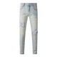 Fadenjue Emil Slim Fit Men's Jeans Lettre de broderie déchirée Patch Patch Slim Fit [de haute qualité] M724 M 95-105Jin [Jin est égal à 0,5 kg]