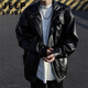 Jeep Spirit American Retro Motorrad Lederjacke Herren Frühling und Herbst Neue Straße Handsome INS Trendy High-End Leder Jacke W9227 Schwarz 2xl