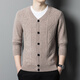 Hengyuanxiang 450g new autumn and winter 100% pure wool sweater middle-aged men's wool cardigan coat V-neck sweater sweater medium gray 2XL (180)
