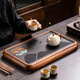 Craftsman's Tea Tray Black Gold Magnet Dry Infusion Tray Household High-end Rosewood Frame Tea Table Office Tea Set Tray Black Gold Magnet Painted Mountain Bird Walnut Tea Tray 40cm