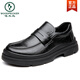 Woodpecker laceless brown men's shoes spring 2025 new large-head business casual leather shoes full-color wide-head loafers GX9923 black 38