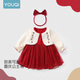 Youqi girls' dress spring and autumn red skirt baby one-year-old girl's birthday party children's style princess dress red embroidered dress + headband 73
