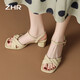 
ZHR Sandals for women in summer elegant one-length strap thick heels for women gentle solid color high heels for women Y683 light yellow 37