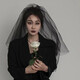 Mays Will retro Halloween black veil mesh organza goth dark party cos writing photo birthday gift lover black double layer nude gauze 40-50 hairpin style