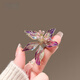 QUAMER Gold Store Style French Iris Brooch High-end Women's Exquisite Crystal Corsage Feeling Pin Suit Coat Purple Pink Flower-Broch
