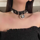 Necklace, female clavicle chain, choker collar, fun bell, maid traction chain, men's leather neck chain, neck ring, couple, black bell collar + traction rope