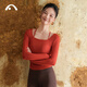Aixiabu autumn and winter new yoga clothing tops fashionable and sexy slimming Pilates fitness clothing sports t-shirt women's long-sleeved blouse A24338RA red and orange one-piece cup (long-sleeved) M