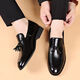 Li Shangduo men's four-season leather shoes without laces men's leather shoes black British summer breathable pointed toe men's leather shoes men's versatile black 9923 38