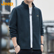 JEEP Sweater Men's Autumn and Winter Polar Fleece Thickened Warm Cardigan Jacket Men's Loose Stand Collar Men's Gray Green 2XL
