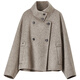 Shandubila 100% wool double-sided coat for women winter high-end short woolen coat for small people, oatmeal color L
