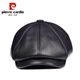 Pierre Cardin trendy goatskin casual duck cap autumn and winter middle-aged and elderly outdoor travel octagonal hat men's newsboy hat black medium size XL (57-58cm)