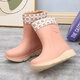 Dong Yixuan rain boots for women, thickened velvet, winter warm and waterproof cotton boots, thick soles, non-slip soft soles, one-piece mid-calf rain boots, water shoes for women, green fixed velvet (not removable), 2 sizes larger, 37