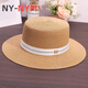 NY-NYM webbing M label straw hat for women summer British retro flat top fresh top hat sun protection beach hat white M (56-58cm)