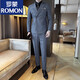 ROMON Business Slim Peaked Lapel Double-Breasted Suit Men's Commuting Casual Groom Wedding Dress Suit Three-piece Set Gray Blue Suit+Trousers (XL)