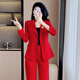 Purple charming formal women's suit spring, autumn and winter long-sleeved professional attire, workplace wear, commuting, high-end sense, business formal suit jacket, red (suit + straight trousers) L (recommended 100-110 Jin Jin equals 0.5 kg)